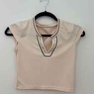 Cream Ribbed Short Sleeve Top